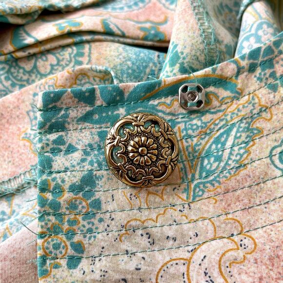 90s BROWNSTONE STUDIO Vintage Paisley Mixed Media Button Up - Picture 9 of 13